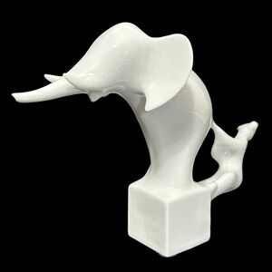 Vtg Royal Dux Czech Circus Elephant Clown White Porcelain Sculpture RARE Mid 20c